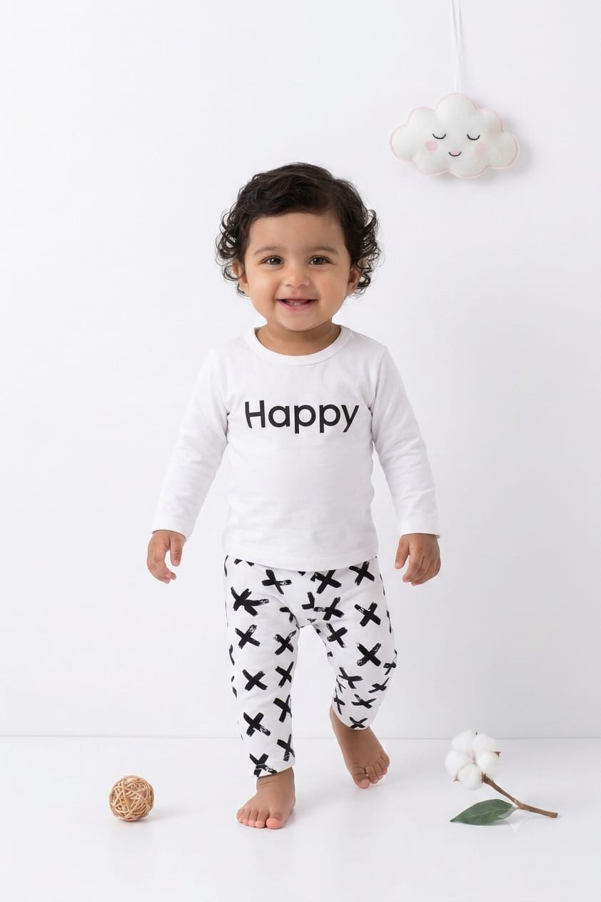 Happy Baby Cotton T-Shirt & Printed Pants Set
