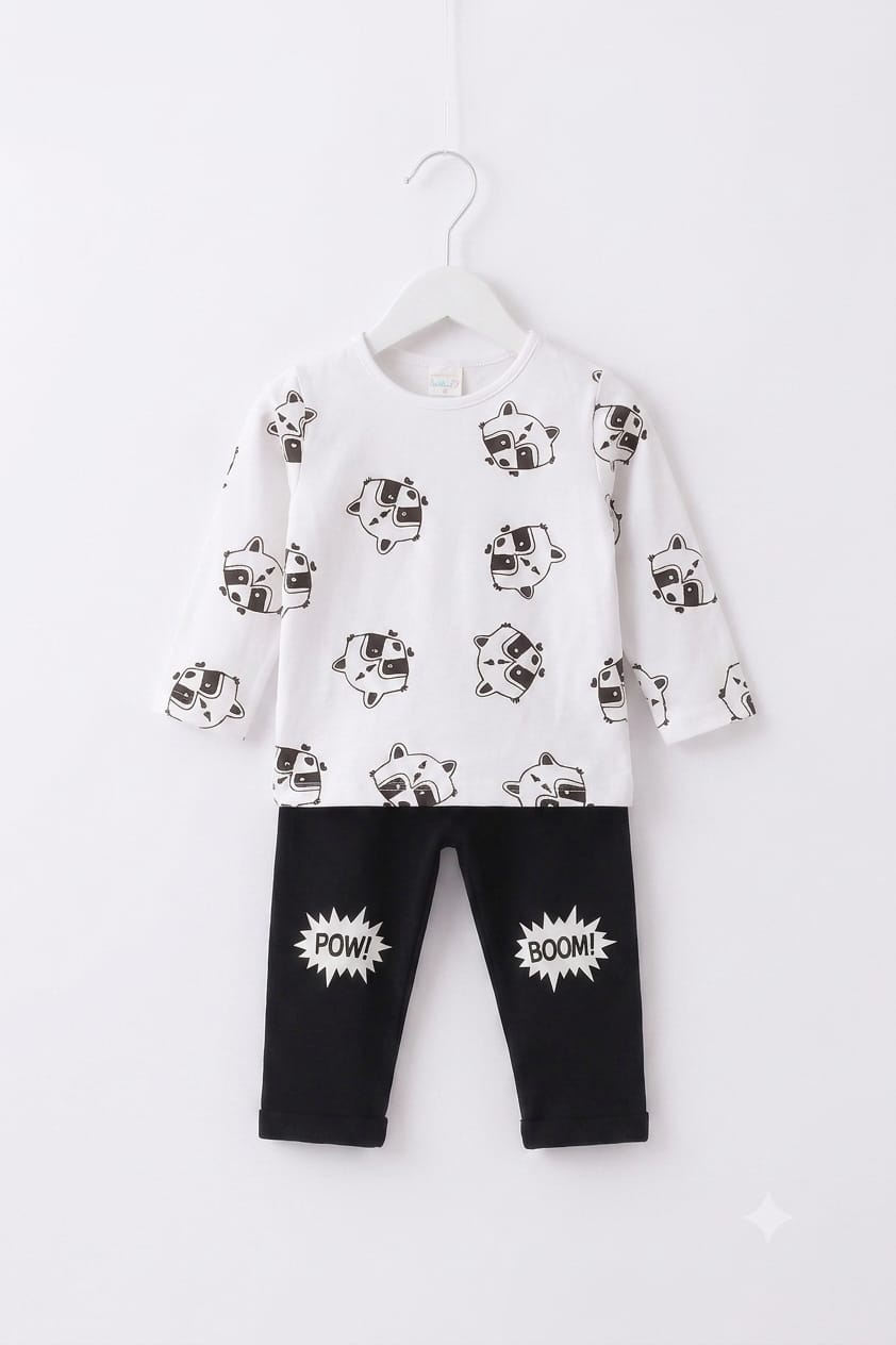 Raccoon Print Boys Cotton T-Shirt & Jogger Pants Set alternate