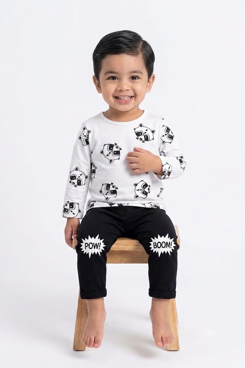 Raccoon Print Boys Cotton T-Shirt & Jogger Pants Set