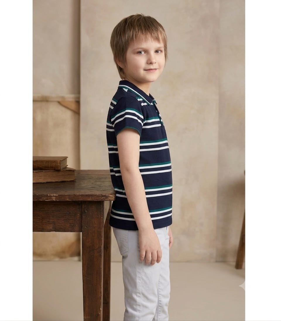 Kids Yarn-Dyed Striped Jersey Polo